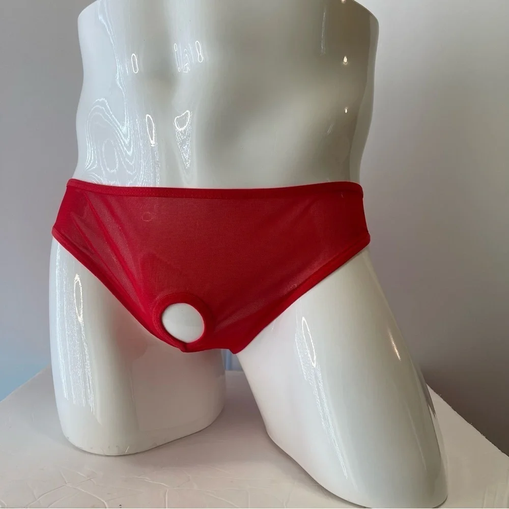 Mens Briefs Red Sheer See Through Medium New With Tags